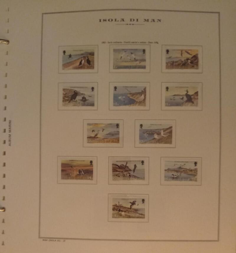 Francobolli Man Anno 1983 Annata completa montata su Fogli Marini King usati (i fogli sono in omaggio)