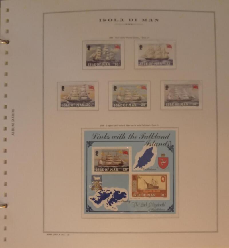 Francobolli Man Anno 1984 Annata completa montata su Fogli Marini King usati (i fogli sono in omaggio)