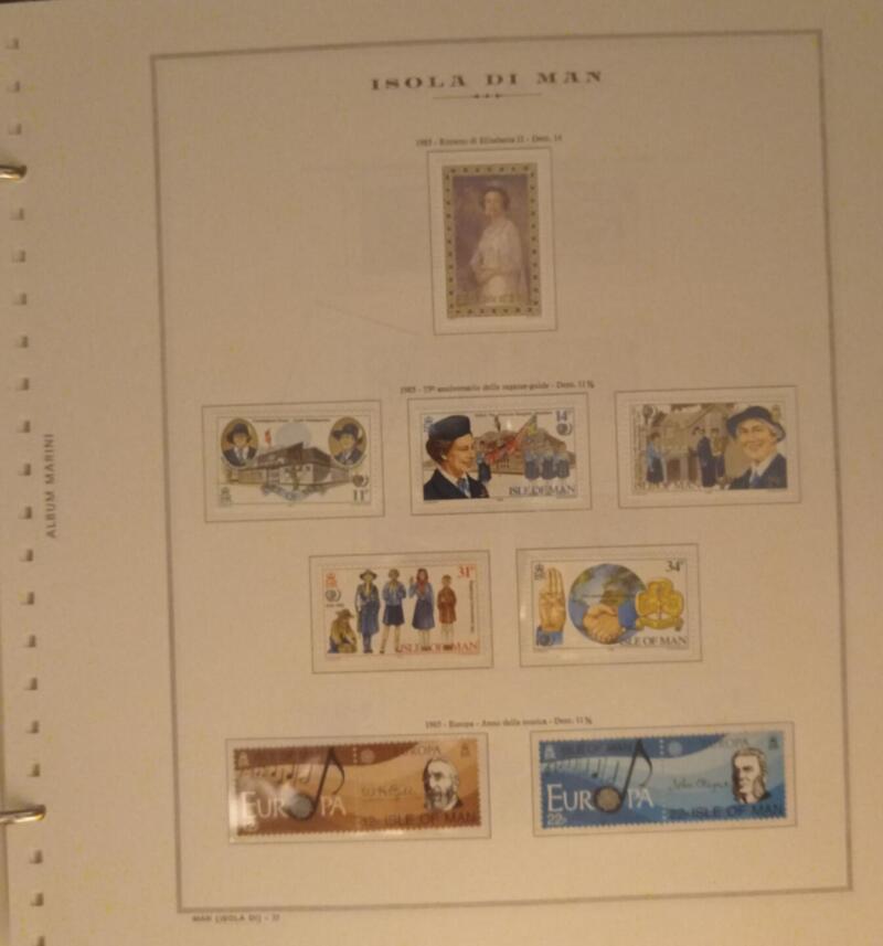 Francobolli Man Anno 1985 Annata completa montata su Fogli Marini King usati (i fogli sono in omaggio)