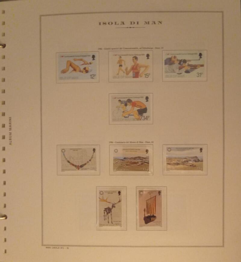 Francobolli Man Anno 1986 Annata completa montata su Fogli Marini King usati (i fogli sono in omaggio)