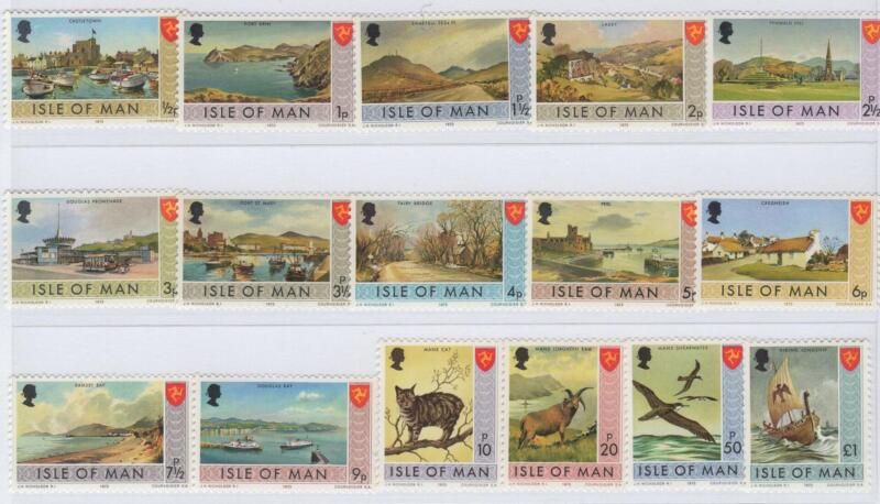 Francobolli Man Anno 1973 Soggetti vari ed Effigie di Elisabetta II