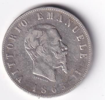 Moneta Italia Regno Vittorio Emanuele II Anno 1863 Napoli Lire 2 STEMMA