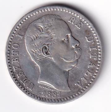 Moneta Italia Regno Umberto I Anno 1881 Roma Lire 2 STEMMA