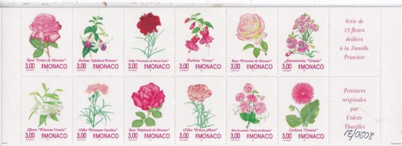 Libretto Monaco Anno 1995 Flora Fiori dipinti da ColetteThurillet