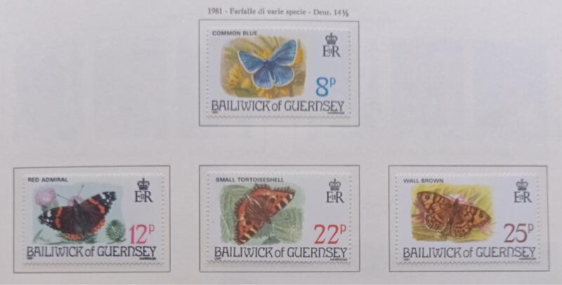 Francobolli Guernsey Anno 1981 Farfalle del distretto di Guernsey