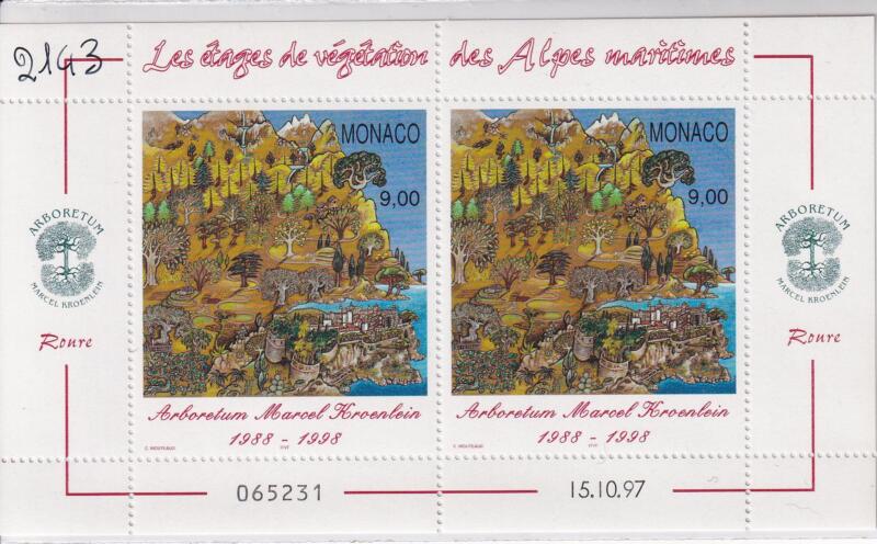 Minifoglio Monaco Anno 1997 Decimo anniversario dell'arboreto Marcel Kroenlein