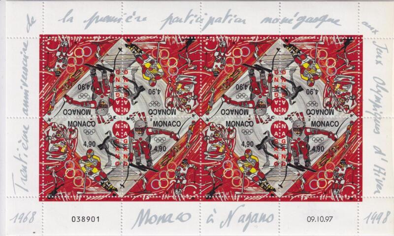 Minifoglio Monaco Anno 1997 Nagano 98 Giochi Olimpici Invernali