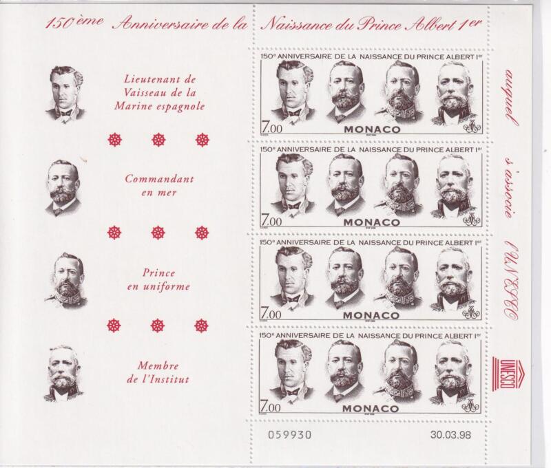 Minifoglio Monaco Anno 1998 150esimo anniversario della nascita del Principe Alberto I