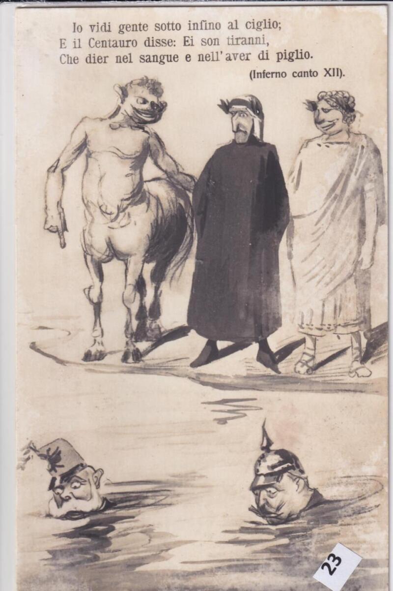 Cartolina satirica d'epoca I TIRANNI Io vidi gente sotto infino al ciglio...