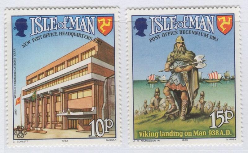 Francobolli Man Anno 1983 Anno mondiale delle comunicazioni Decimo anniversario autonomia postale di Man