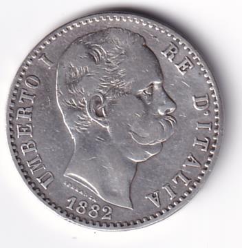 Moneta Italia Regno Umberto I Anno 1882 Roma Lire 2 STEMMA