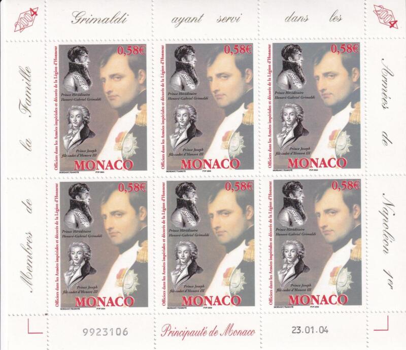 Serie 4 minifogli Monaco Anno 2004 Bicentenario dell'impero di Napoleone I