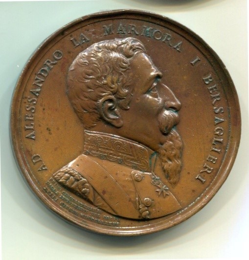 Medaglia commemorativa ALESSANDRO LA MARMORA I BERSAGLIERI - GOITO PALESTRO CERNAIA S. MARTINO ANCONA - SAVOIA
