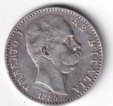 Moneta Italia Regno Umberto I Anno 1884 Roma Lire 2 STEMMA