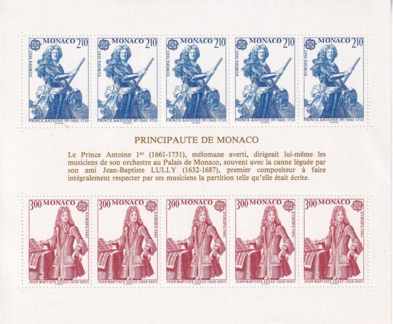 Foglietto Monaco Anno 1985 Europa Anno europeo della musica