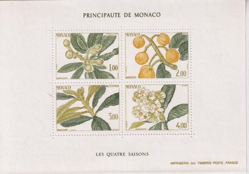 Foglietto Monaco Anno 1985 Le quattro stagioni del nespolo del Giappone