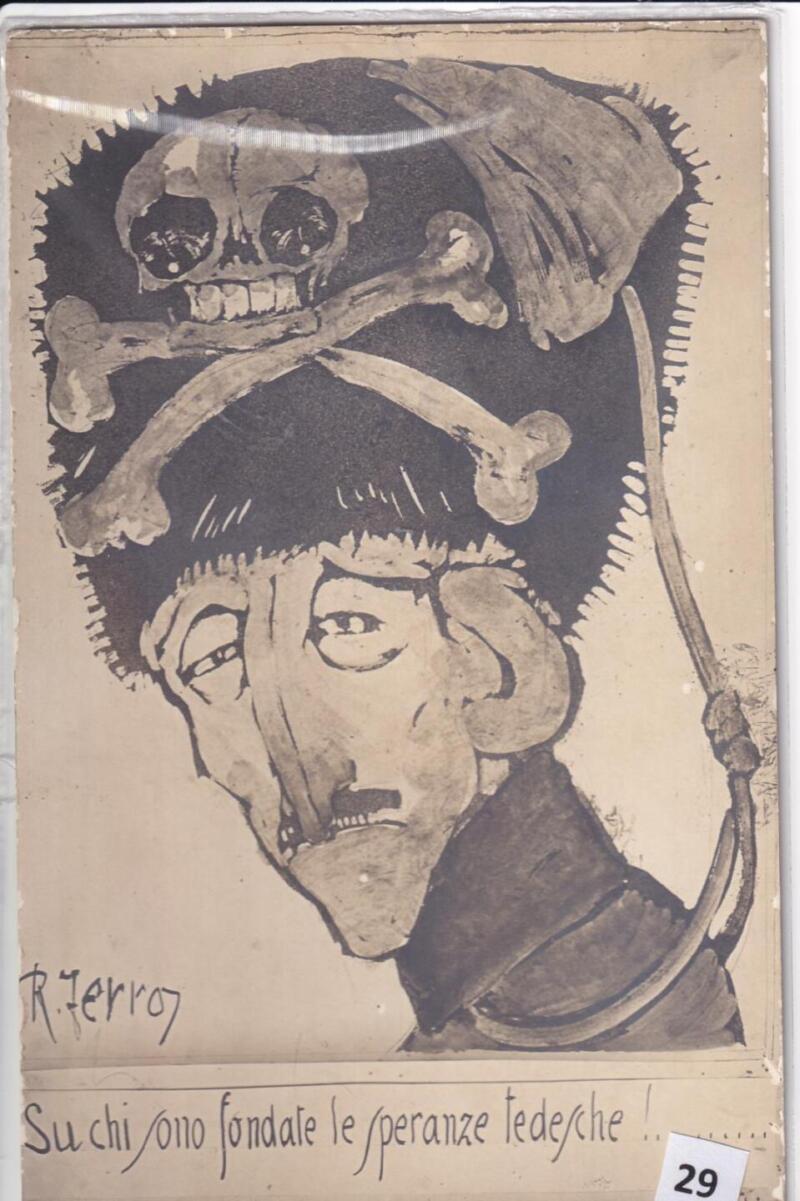Cartolina satirica d'epoca SU CHI SONO FONDATE LE SPERANZE TEDESCHE