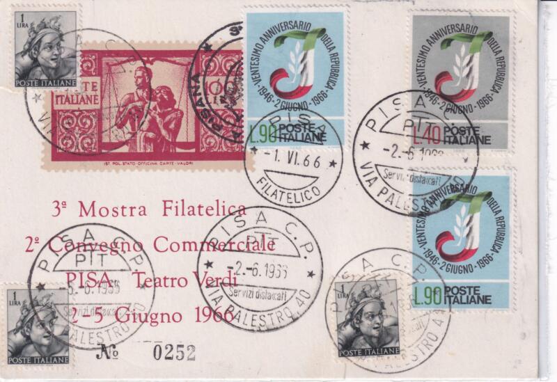 Cartolina Mostra filatelica Teatro Verdi 5 giugno 1966 annullo speciale Via Palestro 40