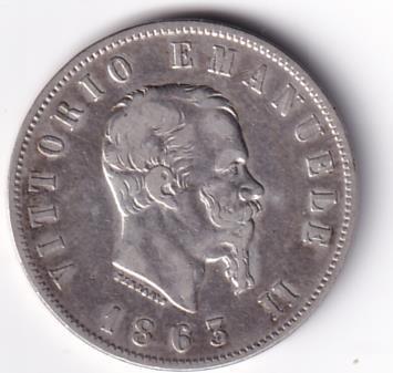 Moneta Italia Regno Vittorio Emanuele II Anno 1863 Napoli Lire 2 STEMMA
