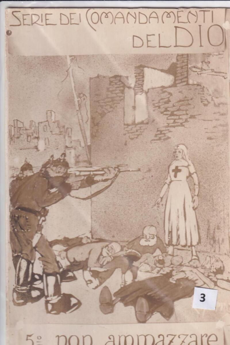 Cartolina satirica d'epoca SERIE DEI COMANDAMENTI DEL DIO 5° NON AMMAZZARE