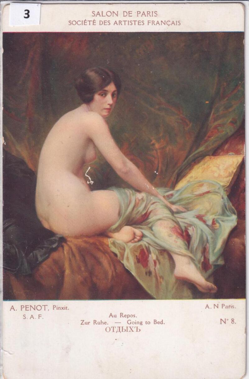 Cartolina d’epoca nudo di donna SALON DE PARIS Société del artistes francais  Au Repos dipinto di A. PENOT