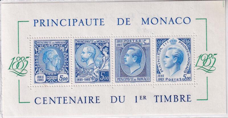 Foglietto Monaco Anno 1985 Centenario del primo francobollo di Monaco