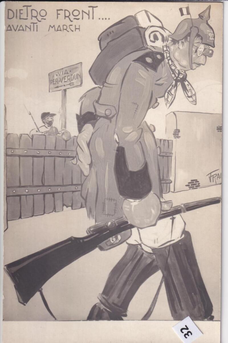 Cartolina satirica d'epoca DIETRO FRONT... AVANTI MARCH
