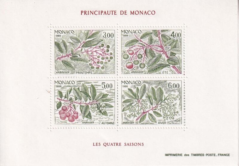 Foglietto Monaco Anno 1986 Le quattro stagioni del corbezzolo