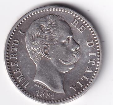 Moneta Italia Regno Umberto I Anno 1881 Roma Lire 2 STEMMA