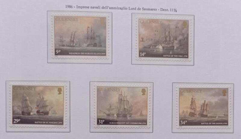 Francobolli Guernsey Anno 1986 150esimo anniversario della morte dell'Ammiraglio Lord De Saumarez