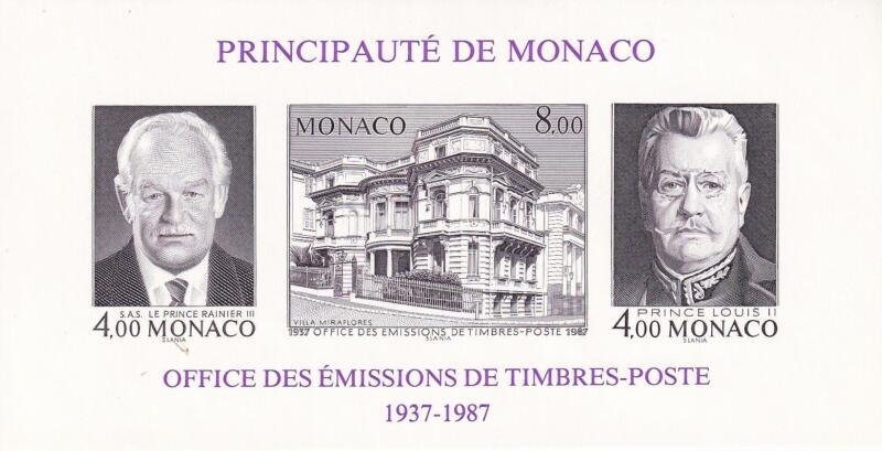 Foglietto Monaco Anno 1987 Cinquantenario dell'Ufficio Emissione Francobolli OETP