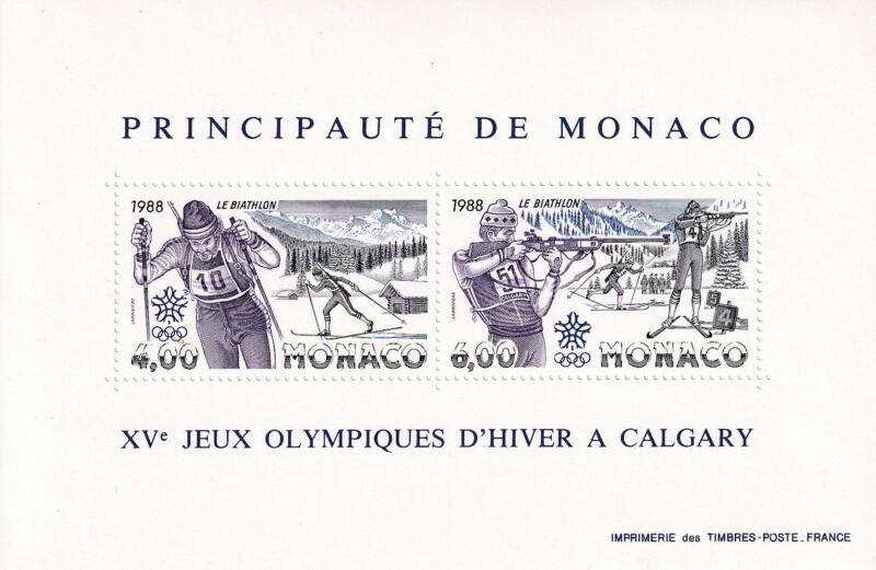 Foglietto Monaco Anno 1988 Giochi Olimpici Invernali a Calgary