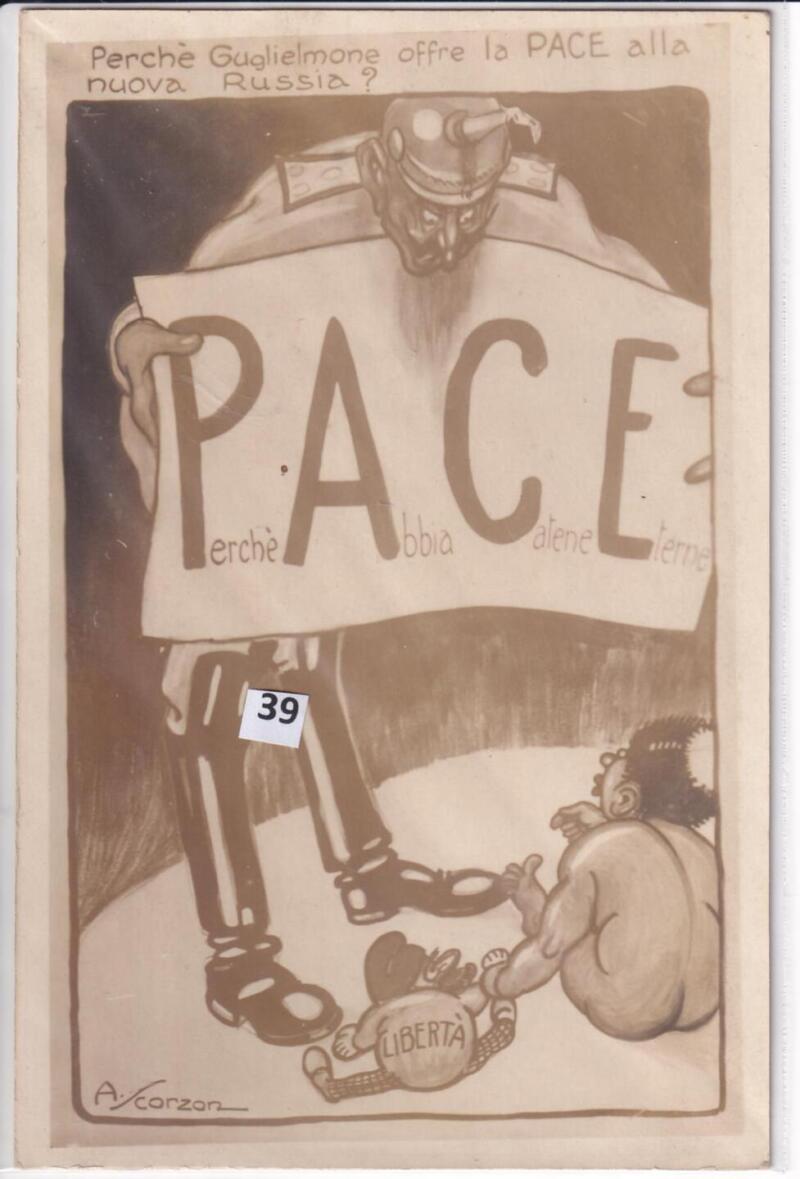 Cartolina satirica d'epoca PERCHE' GUGLIELMONE OFFRE LA PACE ALLA NUOVA PRUSSIA?