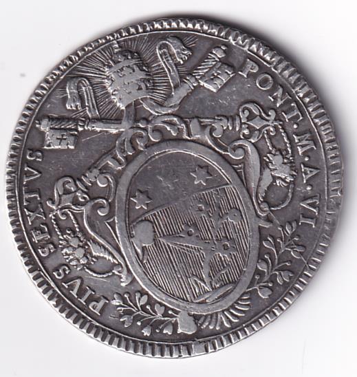 Moneta Stato Pontificio Scudo PIUS SEXTUS PONT.M.A.VI AUXILIUM DE SANCTO - 1780