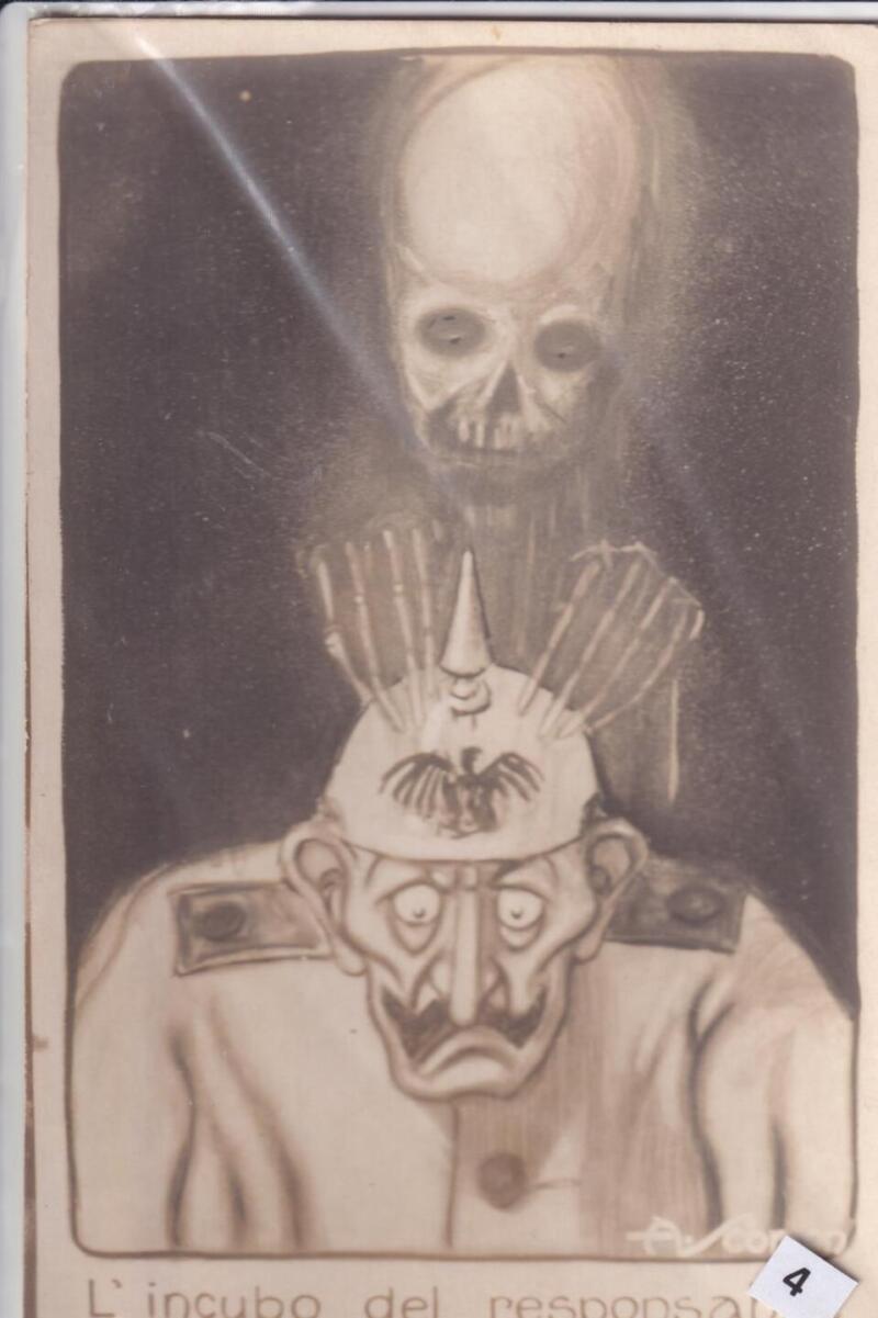 Cartolina satirica d'epoca L'INCUBO DEL RESPONSABILE