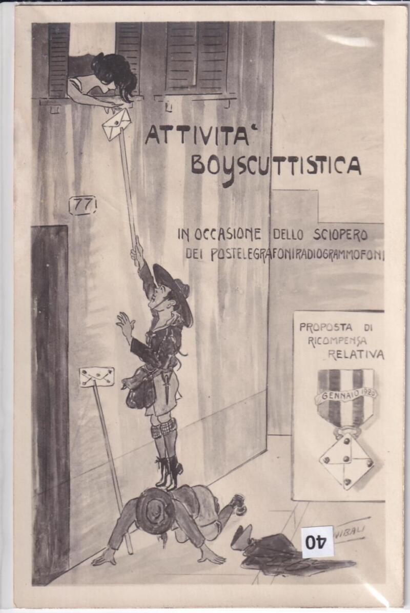 Cartolina satirica d'epoca ATTIVITA' BOYSCUTTISTICA