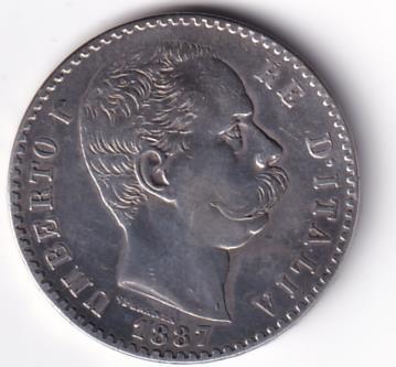 Moneta Italia Regno Umberto I Anno 1887 Roma Lire 2 STEMMA