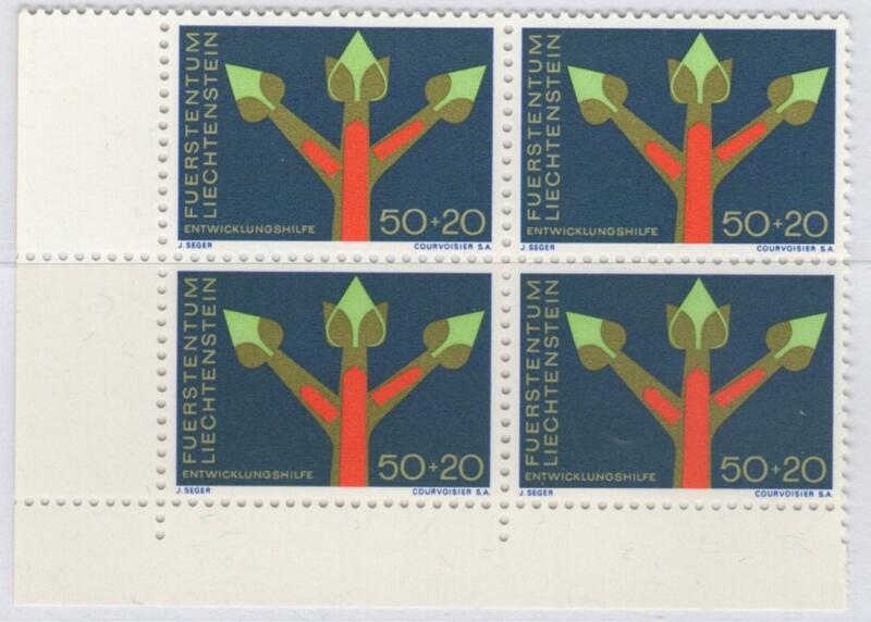 Francobollo Liechtenstein Anno 1967 Assistenza tecnica delle Nazioni Unite QUARTINA