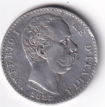 Moneta Italia Regno Umberto I Anno 1887 Roma Lire 2 STEMMA