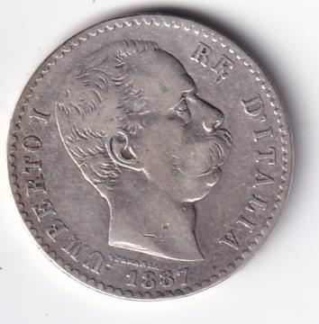 Moneta Italia Regno Umberto I Anno 1887 Roma Lire 2 STEMMA