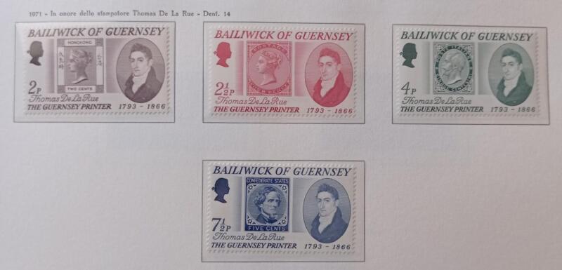 Francobolli Guernsey Anno 1971 Riproduzione di francobolli stampati da De La Rue e sua effigie