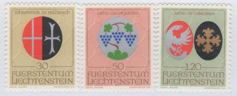 Francobolli Liechtenstein Anno 1971 Stemmi dei Patroni della Chiesa Terza serie