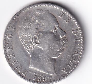 Moneta Italia Regno Umberto I Anno 1897 Roma Lire 2 STEMMA