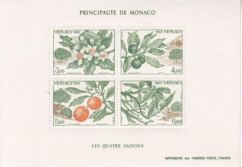Foglietto Monaco Anno 1991 Le quattro stagioni dell'arancio