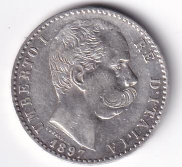 Moneta Italia Regno Umberto I Anno 1897 Roma Lire 2 STEMMA