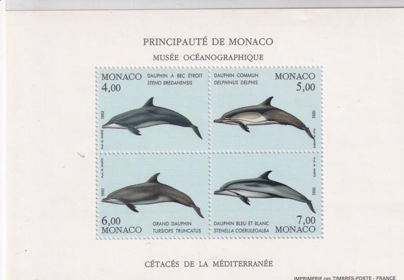 Foglietto Monaco Anno 1992 Protezione dell'ambiente marino Cetacei del Mediterraneo