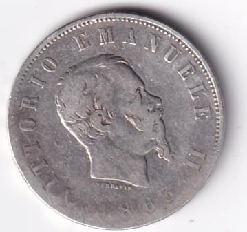 Moneta Italia Regno Vittorio Emanuele II Anno 1863 Napoli Lire 2 STEMMA