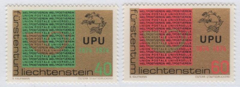 Francobolli Liechtenstein Anno 1974 Centenario dell'UPU