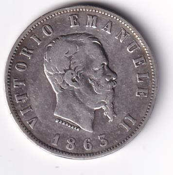 Moneta Italia Regno Vittorio Emanuele II Anno 1863 Napoli Lire 2 VALORE