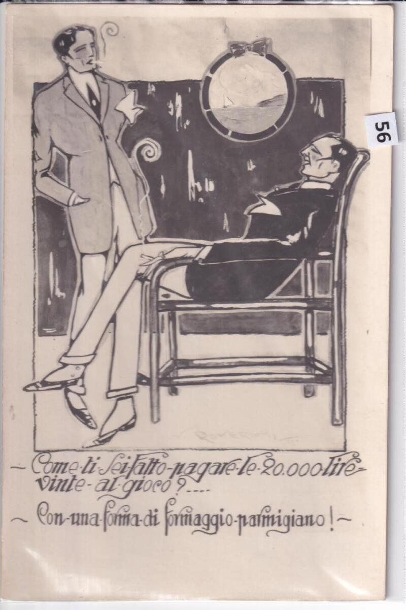 Cartolina satirica d'epoca COME TI SEI FATTO PAGARE LE 20.000 LIRE VINTE AL GIOCO?